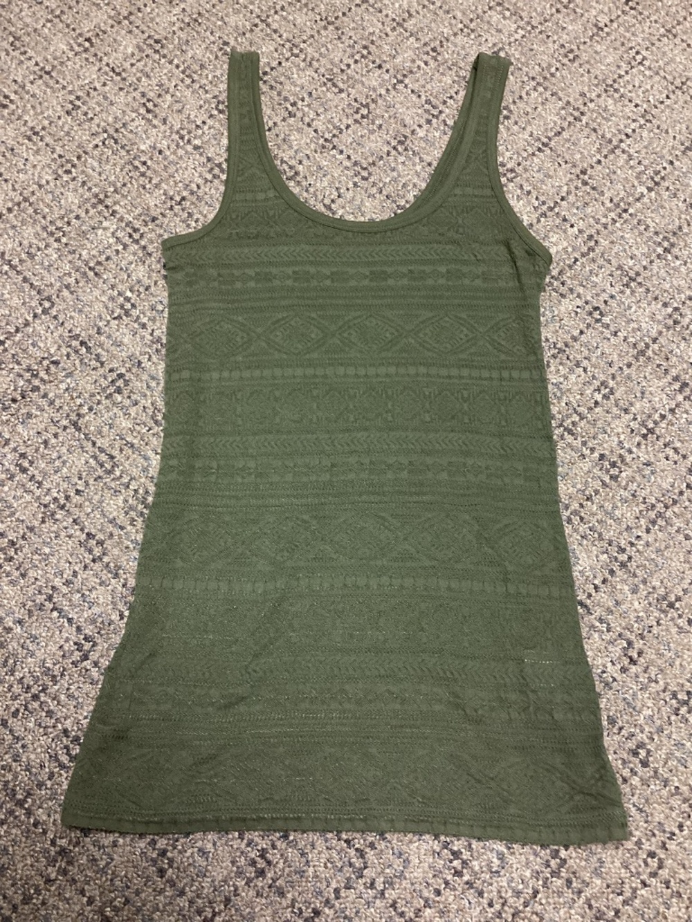 SO Perfect Tank Olive Green Textured Print Fitted Knit Tank Top Size S